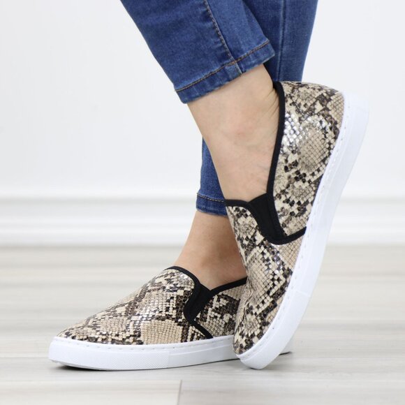 Snakeskin Slip On Sneakers White Sole Faux Leather - Picture 10 of 14